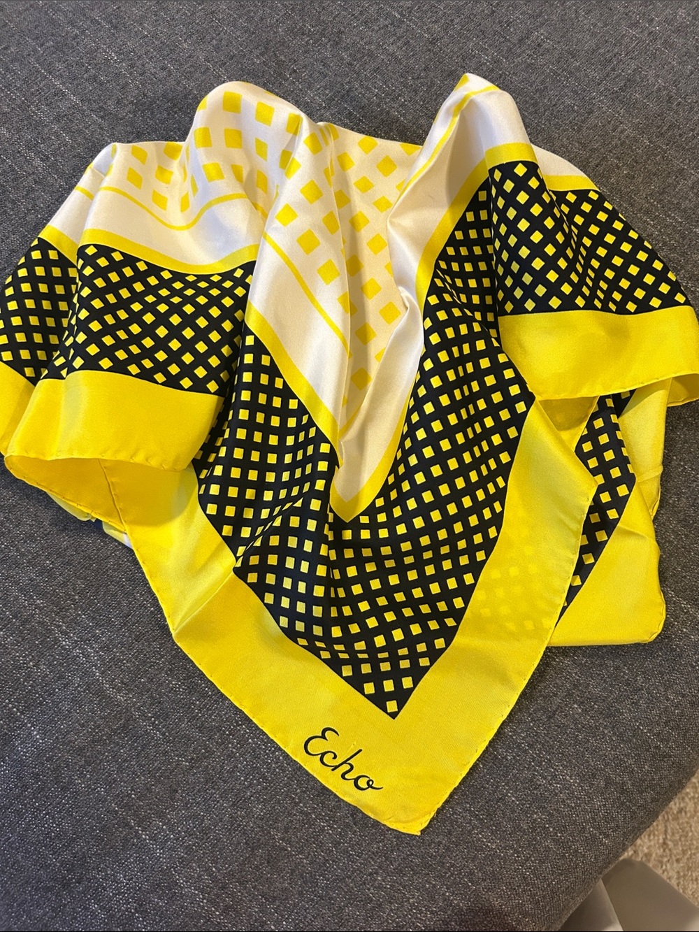 Echo Yellow and Black Geometric Square Silk Scarf